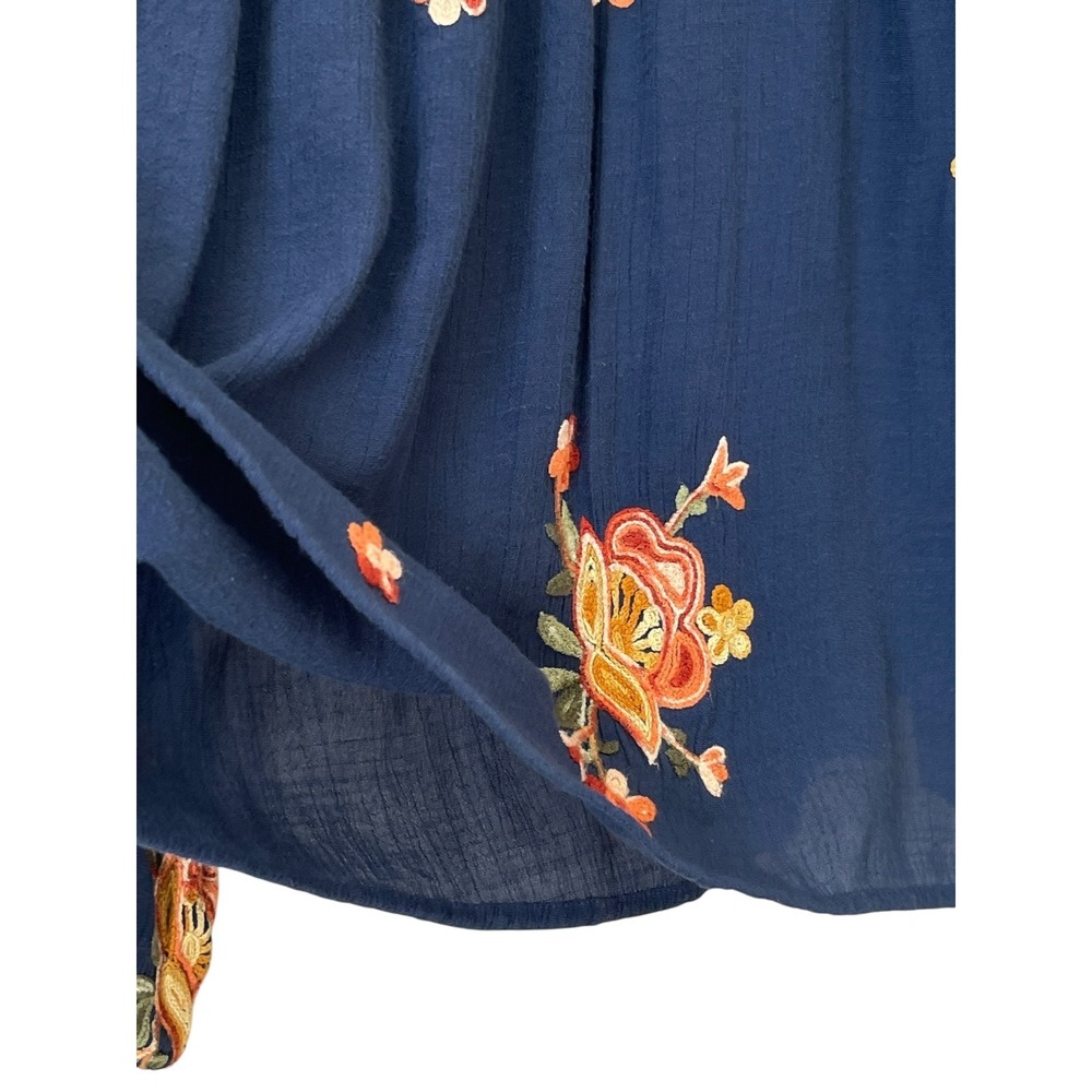 Fig and Flower Women Blue Embroidered Floral Peasant Blouse XL Long Sleeve Boho - Picture 7 of 16